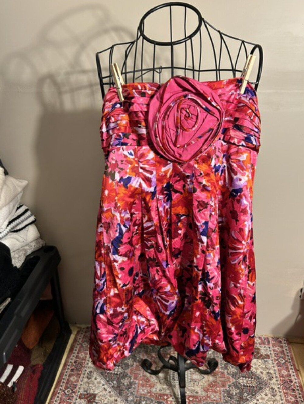 $298  NEW large size 12 womens pink floral  pattern   dress pretty party dance